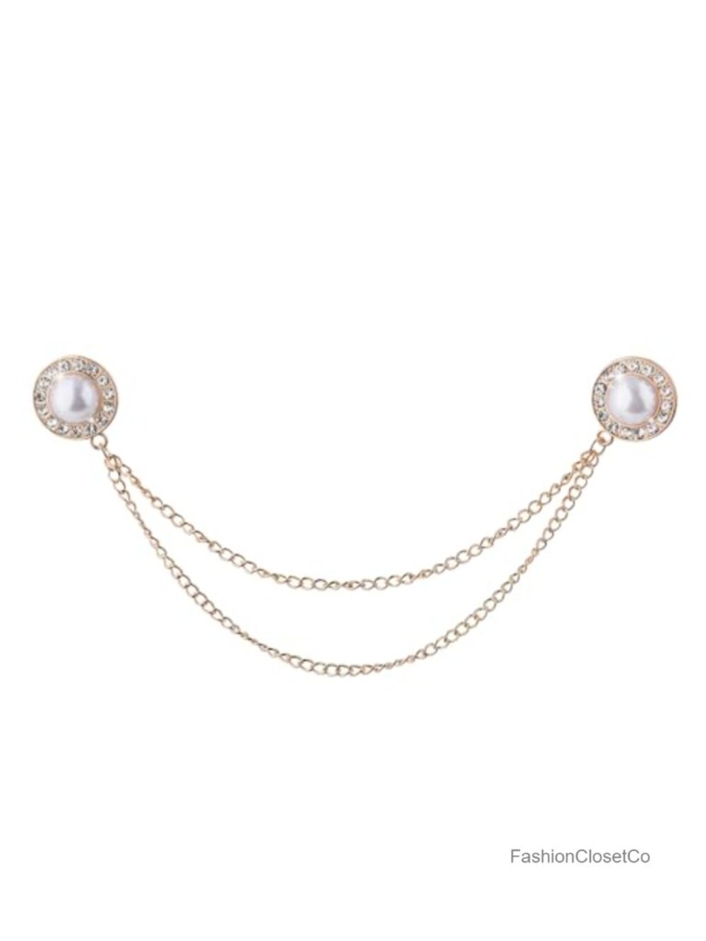 Pearl Rhinestone Chain Brooch Pin Lapel Pin for Men Women Suits